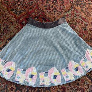 CUSTO BARCELONA Blue Calico Embroidered Patchwork Quilted Beaded Skirt